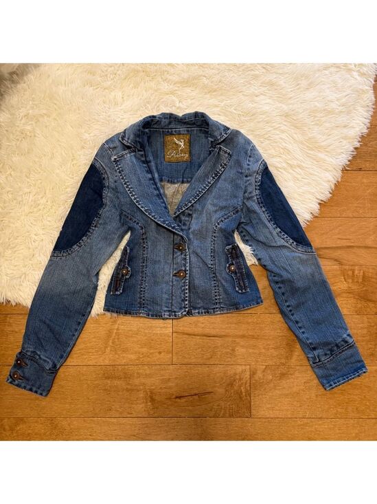 American Vintage Jackets & Blazers - Pricxy Womens XL Denim Patchwork Blazer Rhinestone Fairy Y2K Fairycore Jacket